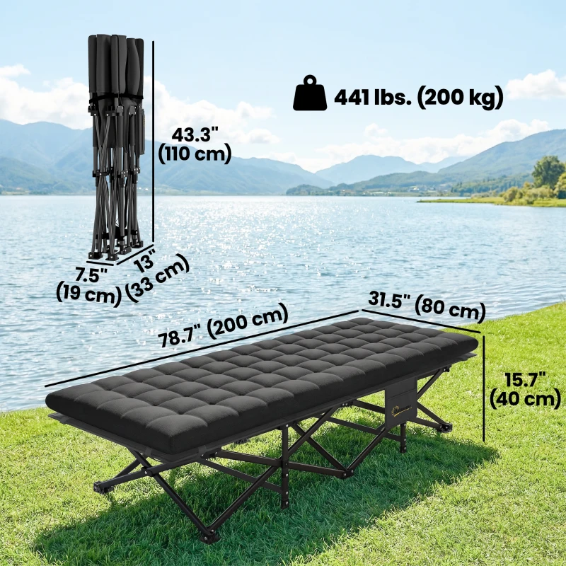 Outsunny Set of 2 Camping Cot with Soft Pad, 32" Extra Wide Folding Cots with Non-Slip Feet and Carry Bag, Black