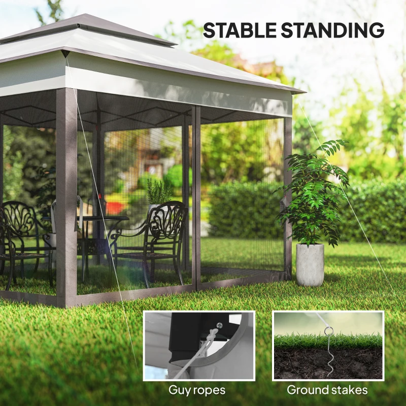Outsunny 11' x 11' Pop Up Canopy 2-Tier Soft Top Shelter Event Tent w/ Netting Carry Bag for Patio Backyard Garden, Mixed Grey