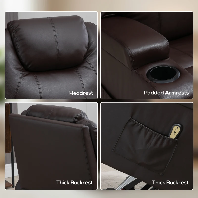 HOMCOM Power Lift Recliner Chair for Elderly, PU Leather Lift Chair with Thick and High Back, Footrest, Remote, Side Pockets, Cup Holders, Reclining Sofa for Living Room, Brown