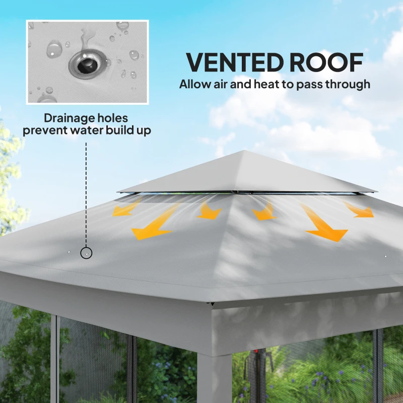 Outsunny 11' x 11' Pop Up Canopy 2-Tier Soft Top Shelter Event Tent w/ Netting Carry Bag for Patio Backyard Garden, Light Grey