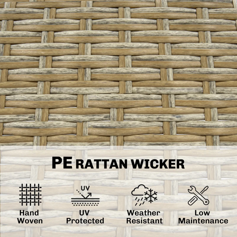 Outsunny 5 Piece Wicker Outdoor Bar Set, Acacia Wood Outdoor High Top Table and Chairs with 3 Tier Shelves, Cushions, Brown