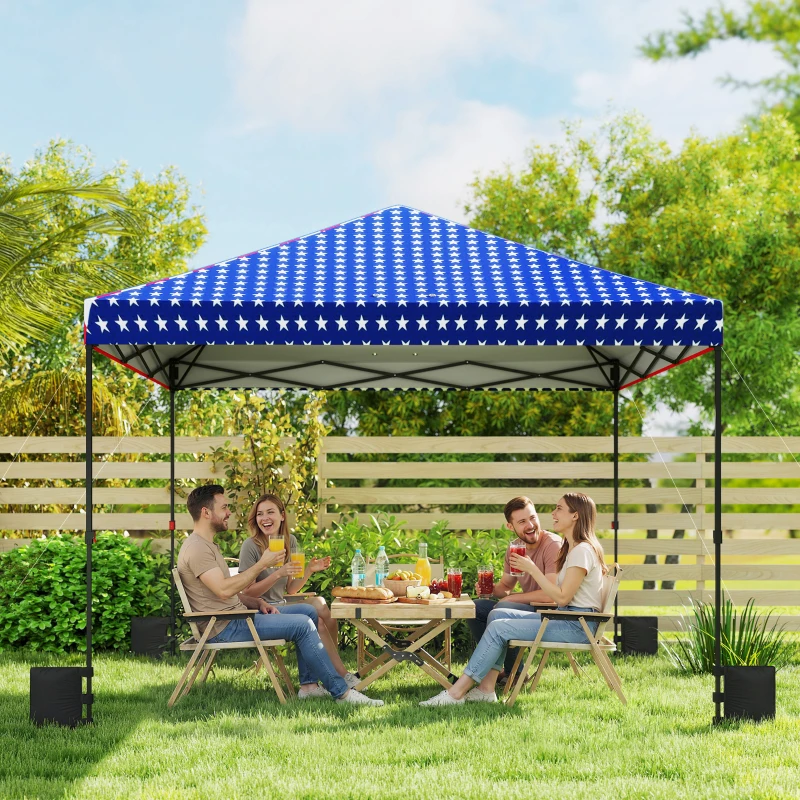 Outsunny 10 x 10 ft Pop Up Canopy Tent with One Push Setup, Outdoor Portable Instant Canopy Shelter w/ Roller Bag, American Flag