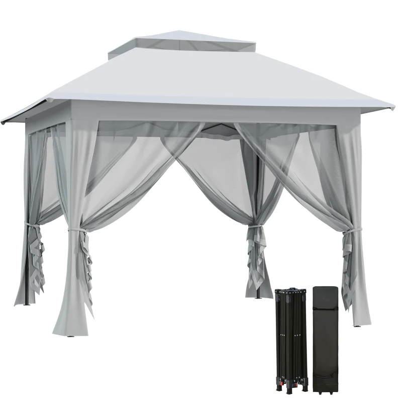 Outsunny 12' x 12' Foldable Pop-up Party Tent Instant Canopy Sun Shade Gazebo Shelter with Steel Frame, Light Grey