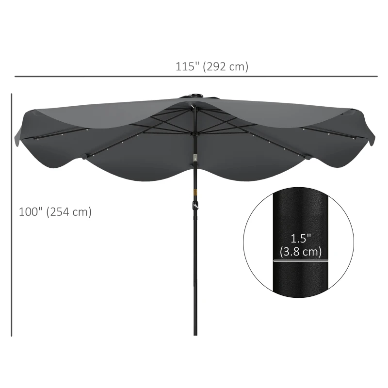 Outsunny Solar Patio Umbrella with LED and Tilt, Outdoor Market Table Umbrella Parasol with Crank, 10 x 10 ft, Dark Grey