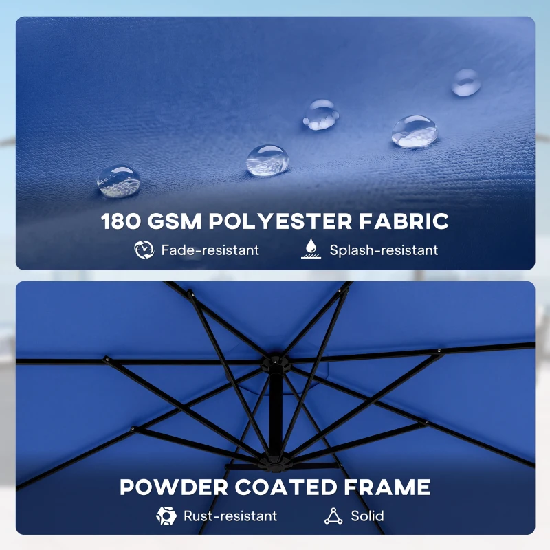 Outsunny 10FT Cantilever Patio Umbrella with 8 Ribs, Offset Patio Umbrella with Cover and Wind Ropes for Garden, Yard, Navy Blue