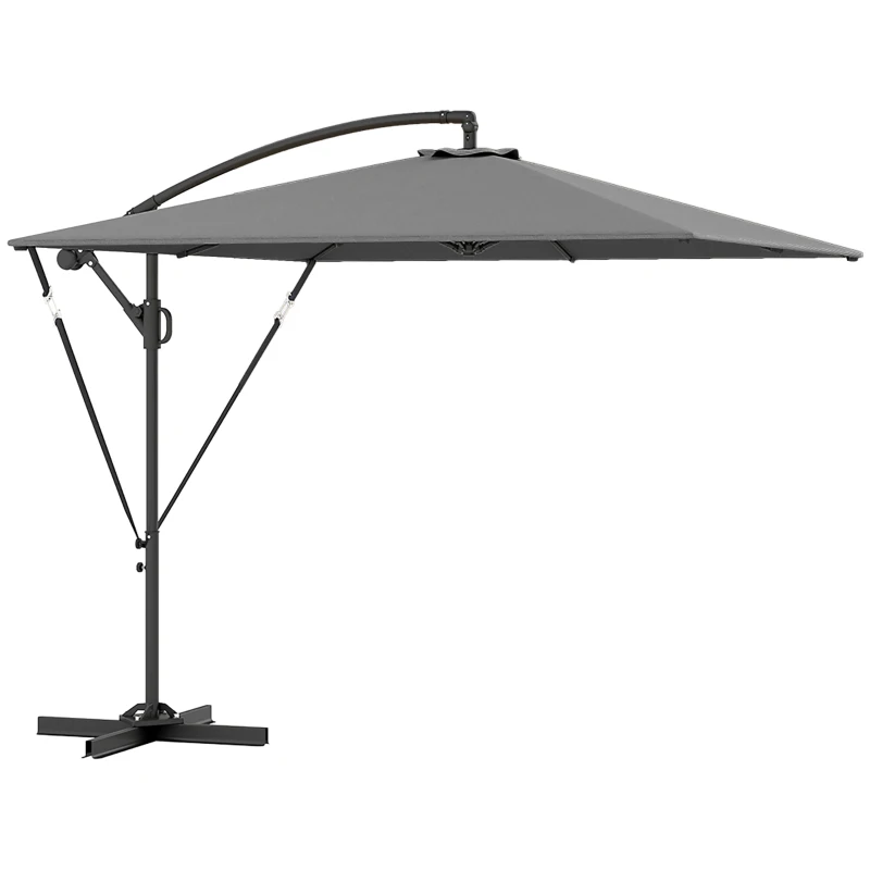 Outsunny Patio Offset Umbrella UPF 50+ UV Protection, Crank Parasol with Base, Cover & Wind Securing, Khaki