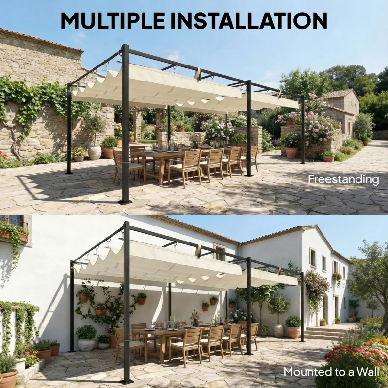 Outsunny 19' x 10' Pergola with Retractable Canopy, Patio Pergola with Sun Shade Shelter, UV50+, for Patio, Garden, Cream