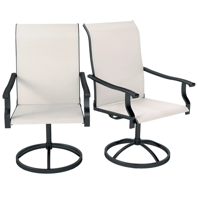 Outsunny Outdoor Swivel Dining Chairs Set of 2, High Back Swivel Chairs with All Weather Mesh for Deck, Backyard, Poolside, White
