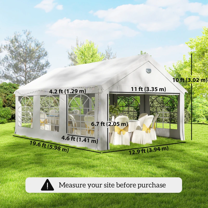 Outsunny 20' x 13' Party Tent, Heavy Duty Gazebo Canopy with Windows, Outdoor Party Wedding Tent with 4 Removable Sidewalls White