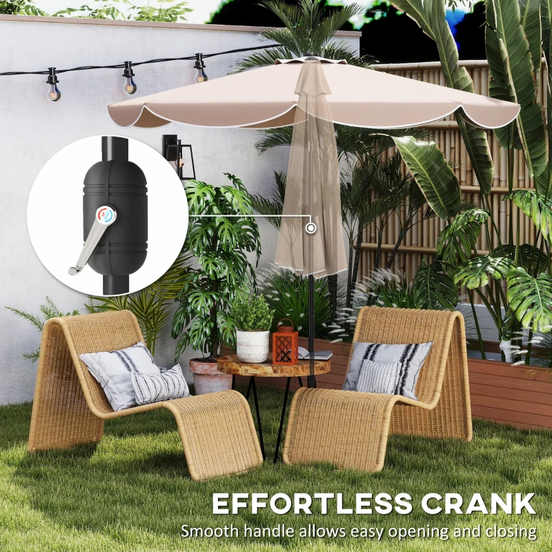 Outsunny 9' x 9' Round Market Umbrella with Valance, Patio Umbrella with Tilt and Crank, for Garden, Deck, Poolside, Khaki