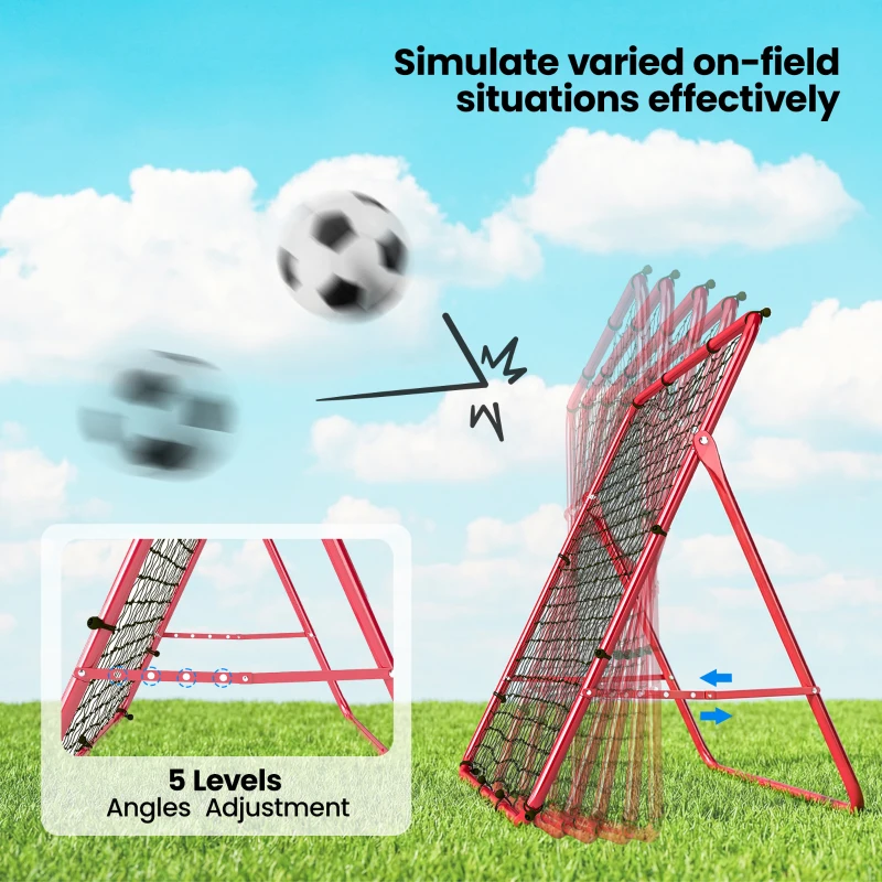 Soozier Soccer 5 Angles Adjustable Soccer Rebounder Net, Multi-Sport Training Bounce Back Net, Red