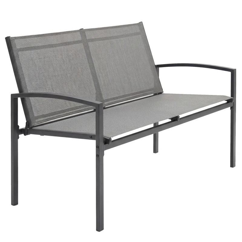 Outsunny Outdoor Garden Bench, 44 in Metal Patio Garden Park Bench with Breathable Mesh Fabric, 484 lb Load Capacity, Grey