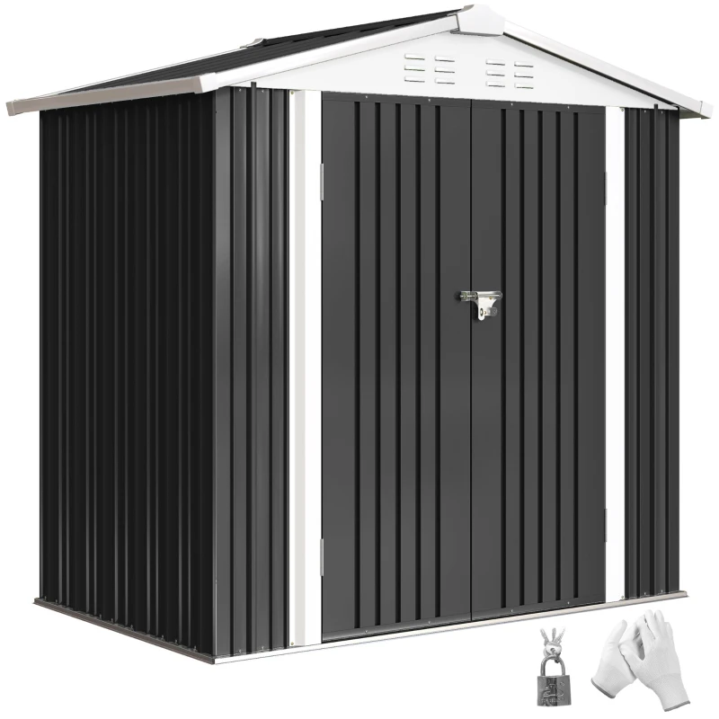 Outsunny 6.5' x 4'  Outdoor Storage Shed, Metal Garden Shed with Lockable Double Doors, 4 Vents, Dark Grey