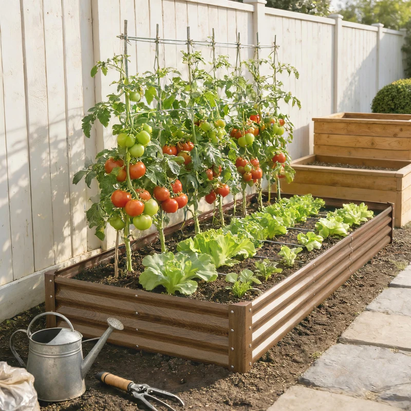 Outsunny 12 x 4 x 1ft Galvanized Raised Garden Bed, Reinforced Outdoor Planter Box with Open Bottom, Distressed Brown