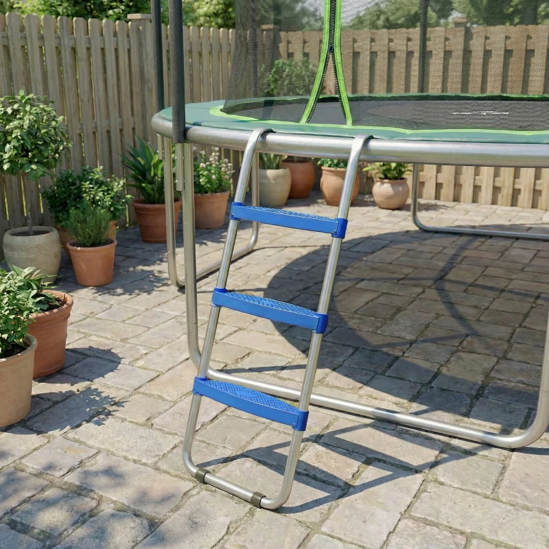 Soozier Trampoline Ladder, 3-Steps with Horizontal Wide Steps, Universal Hook, Galvanized Steel Frame, 330LBS Load Capacity