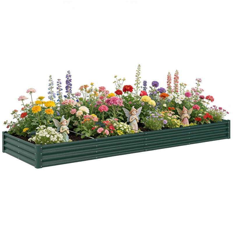 Outsunny 12 x 4 x 1ft Galvanized Raised Garden Bed, Reinforced Outdoor Planter Box with Open Bottom, Green