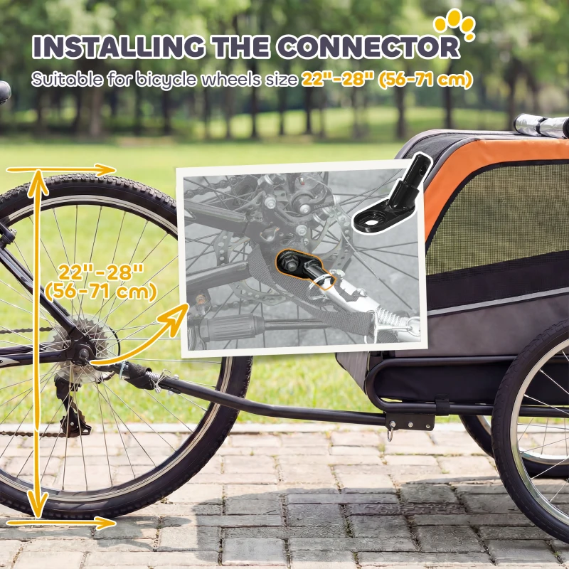 PawHut Dog Bike Trailer, Pet Cart Wagon Cart Carrier Attachment for Travel with 2 Doors, Large Wheels, Safety Flag