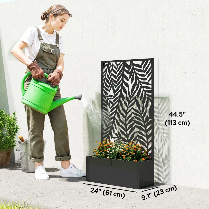 Outsunny Metal Planter Box with Trellis, 44.5" Raised Garden Bed with Trellis Privacy Screen for Climbing Plants