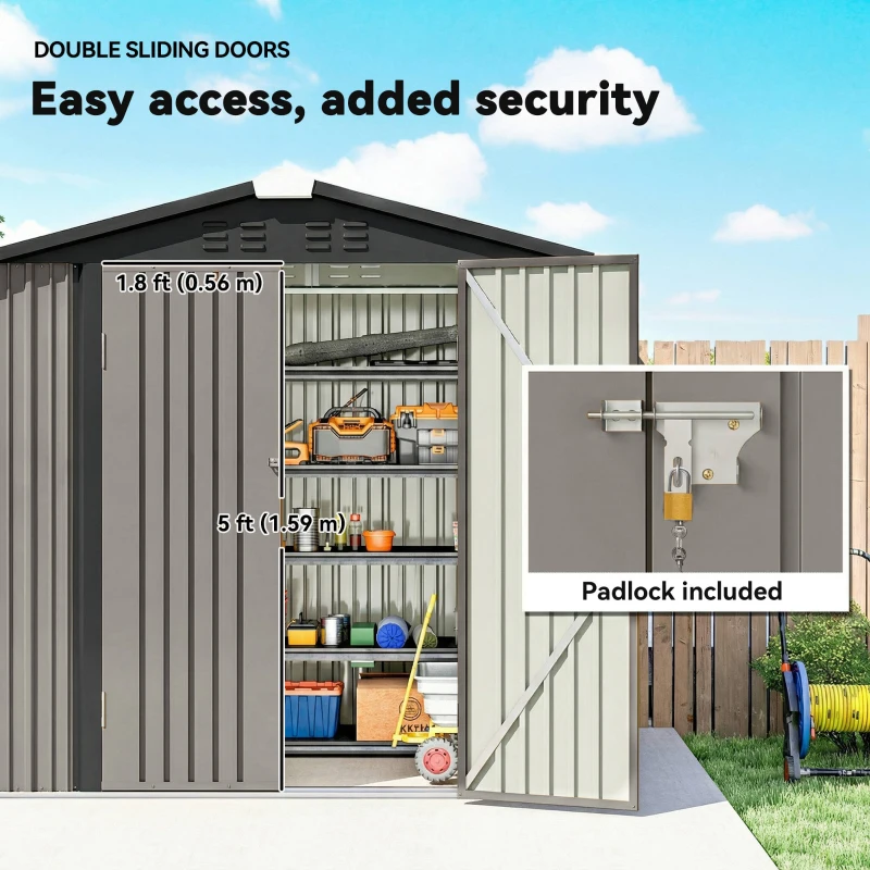Outsunny 6.5' x 4'  Outdoor Storage Shed, Metal Garden Shed with Lockable Double Doors, 4 Vents, Light Grey