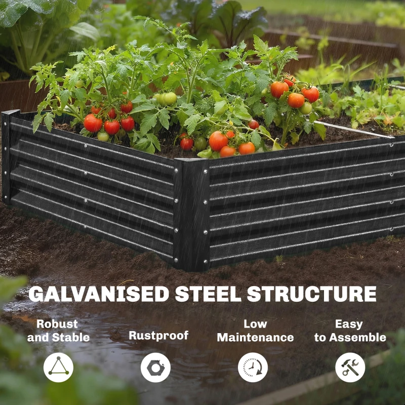 Outsunny 12 x 4 x 1ft Galvanized Raised Garden Bed, Reinforced Outdoor Planter Box with Open Bottom, Black