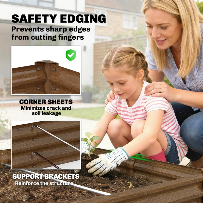Outsunny 6 x 3 x 1ft Galvanized Raised Garden Bed, Reinforced Outdoor Planter Box with Open Bottom, Wood-Effect
