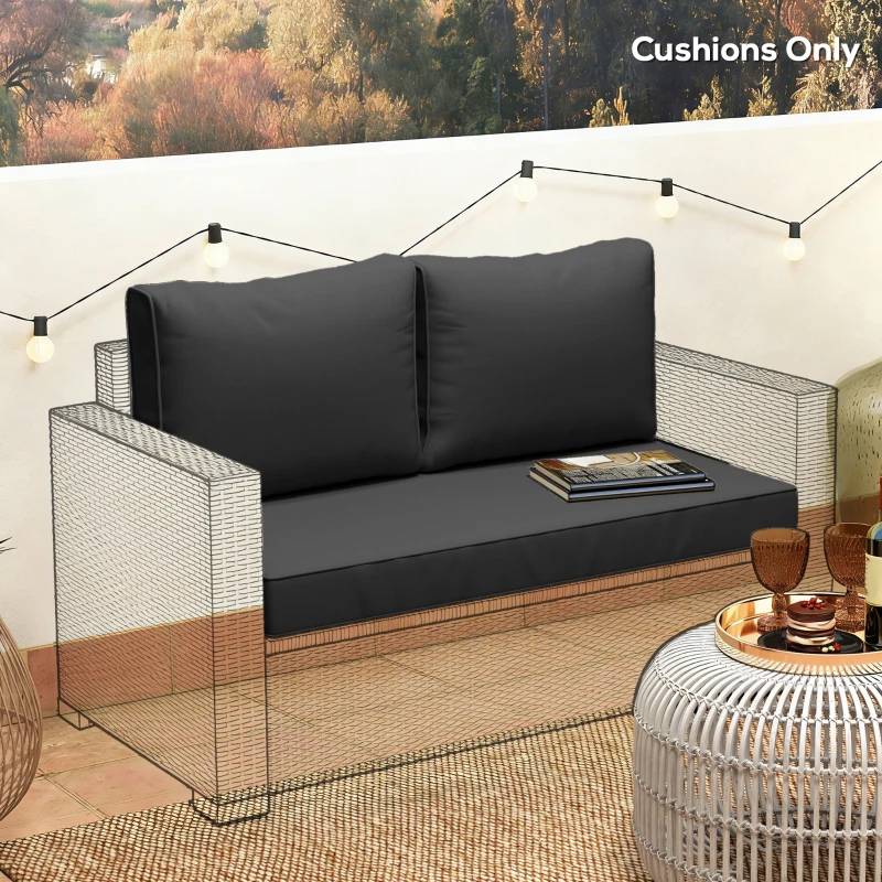 Outsunny 2 Seater Outdoor Seat Cushions with Backrest, Loveseat Double Sofa Outdoor Furniture Cushions, Black