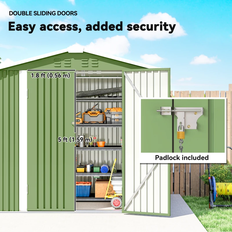 Outsunny 6.5' x 4'  Outdoor Storage Shed, Metal Garden Shed with Lockable Double Doors, 4 Vents, Light Green