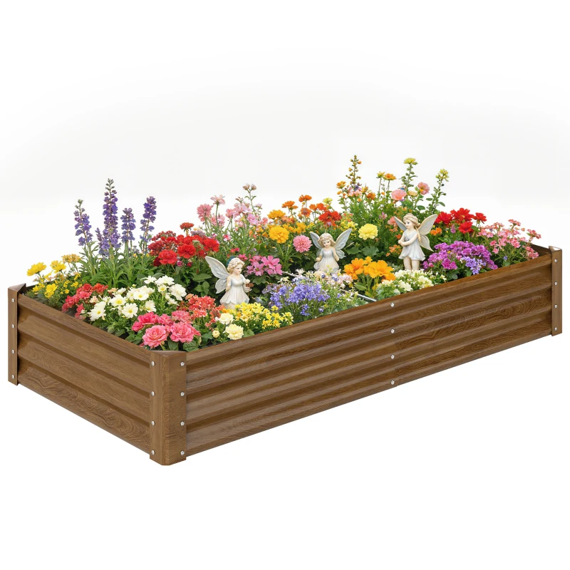 Outsunny 6 x 3 x 1ft Galvanized Raised Garden Bed, Reinforced Outdoor Planter Box with Open Bottom, Wood-Effect