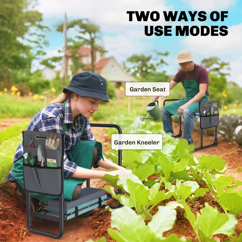 Outsunny Garden Kneeler and Seat, Heavy Duty Foldable Gardening Stool with Thicker Soft Kneeling Pad, Extendable Steel Legs