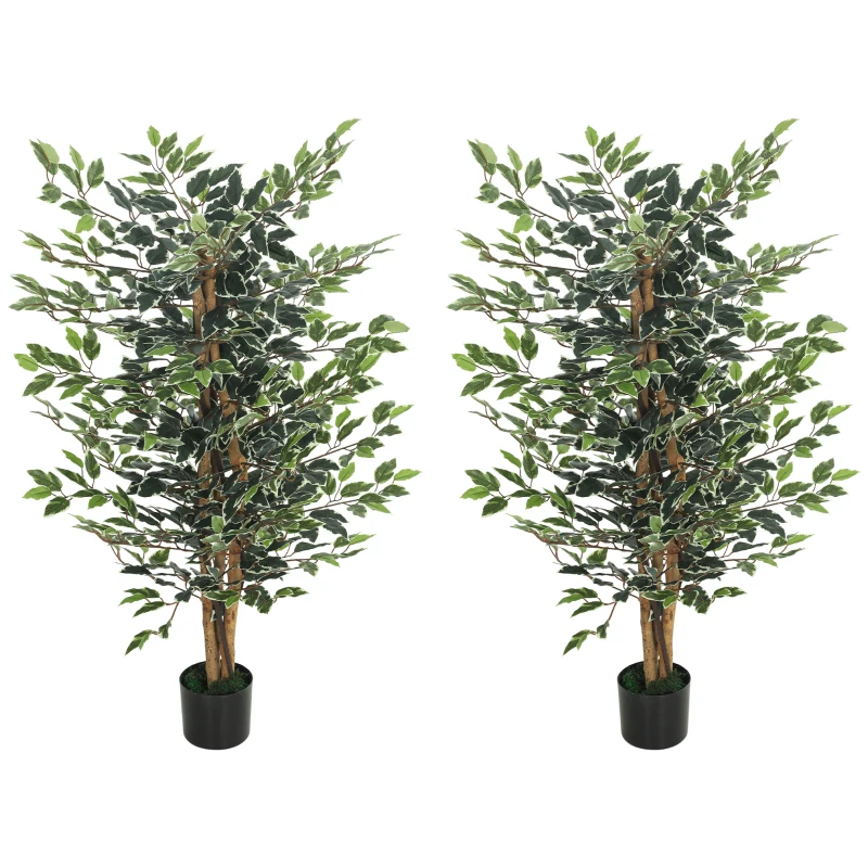 HOMCOM Artificial Tree, Fake Ficus Tree with Leaves, Faux Plant in Nursery Pot for Indoor Decoration