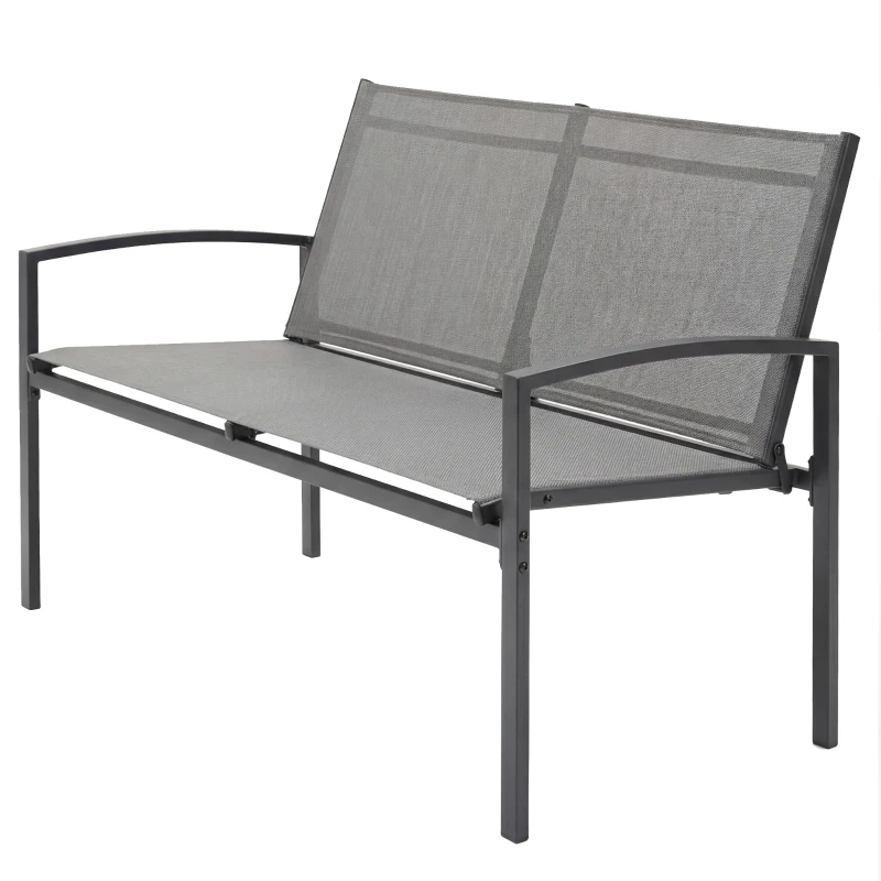 Outsunny Outdoor Garden Bench, 44 in Metal Patio Garden Park Bench with Breathable Mesh Fabric, 484 lb Load Capacity, Grey