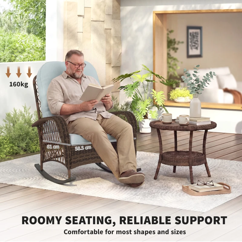 Outsunny Outdoor Wicker Rattan Rocking Chair Patio Rocker with Thick Cushions for Garden Backyard Porch, Light Green