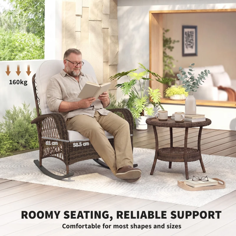 Outsunny Outdoor Wicker Rattan Rocking Chair Patio Rocker with Thick Cushions for Garden Backyard Porch, Light Mixed Brown