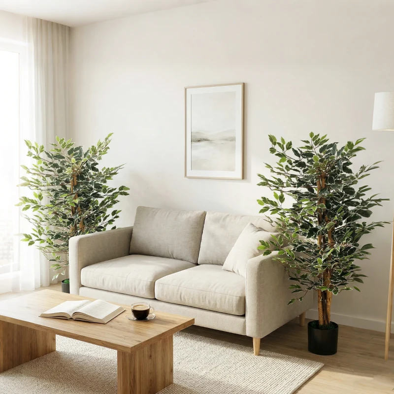 HOMCOM Artificial Tree, Fake Ficus Tree with Leaves, Faux Plant in Nursery Pot for Indoor Decoration
