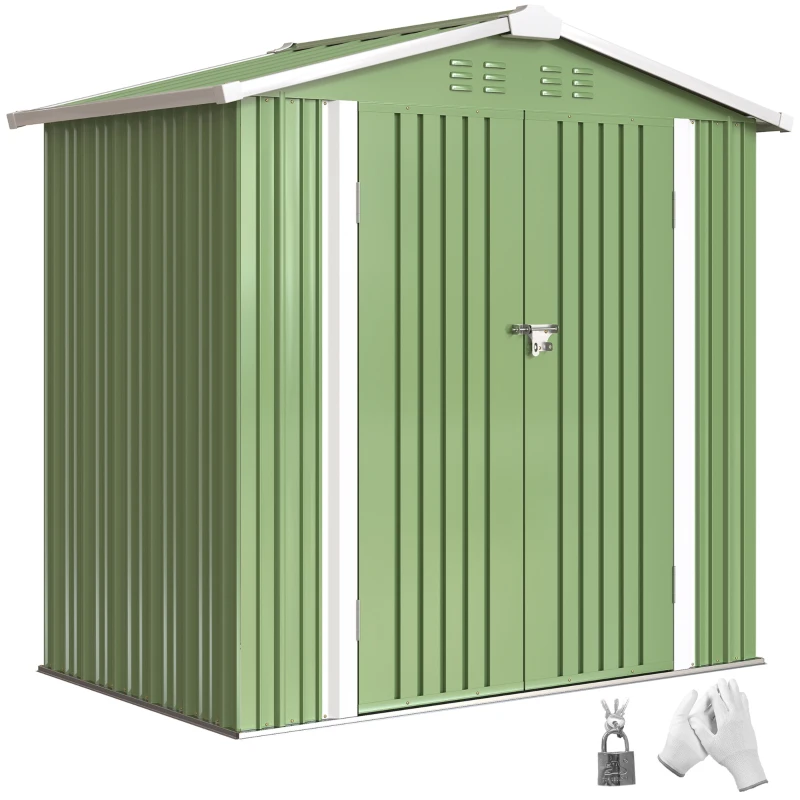 Outsunny 6.5' x 4'  Outdoor Storage Shed, Metal Garden Shed with Lockable Double Doors, 4 Vents, Light Green