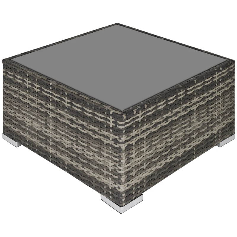 Outsunny Rattan Garden Coffee Table, 25.6" Square Garden Rattan Table with Tempered Glass Top, Deep Grey