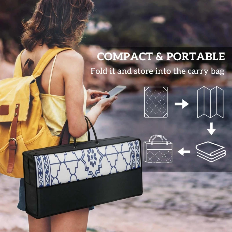 Outsunny Reversible Outdoor Rug Carpet with LED Lights, 10' x 8' PP Straw Rug with Carry Bag and Ground Stakes