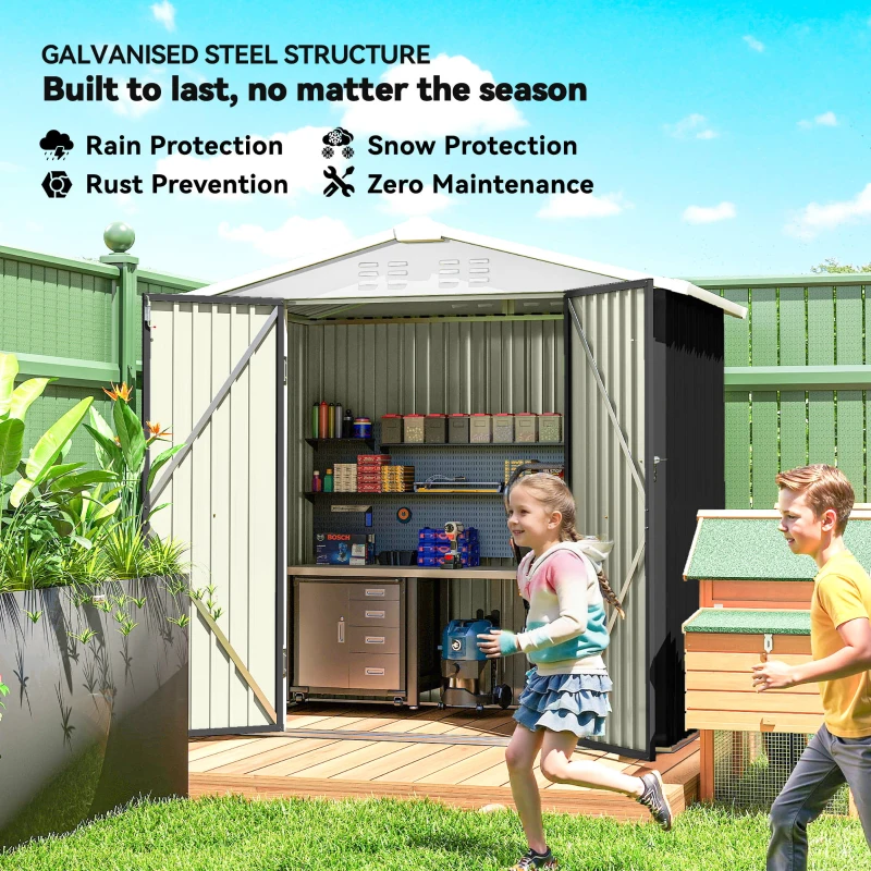 Outsunny 6.5' x 4'  Outdoor Storage Shed, Metal Garden Shed with Lockable Double Doors, 4 Vents, Dark Grey