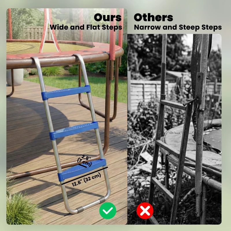 Soozier Trampoline Ladder, 3-Steps with Horizontal Wide Steps, Universal Hook, Galvanized Steel Frame, 330LBS Load Capacity