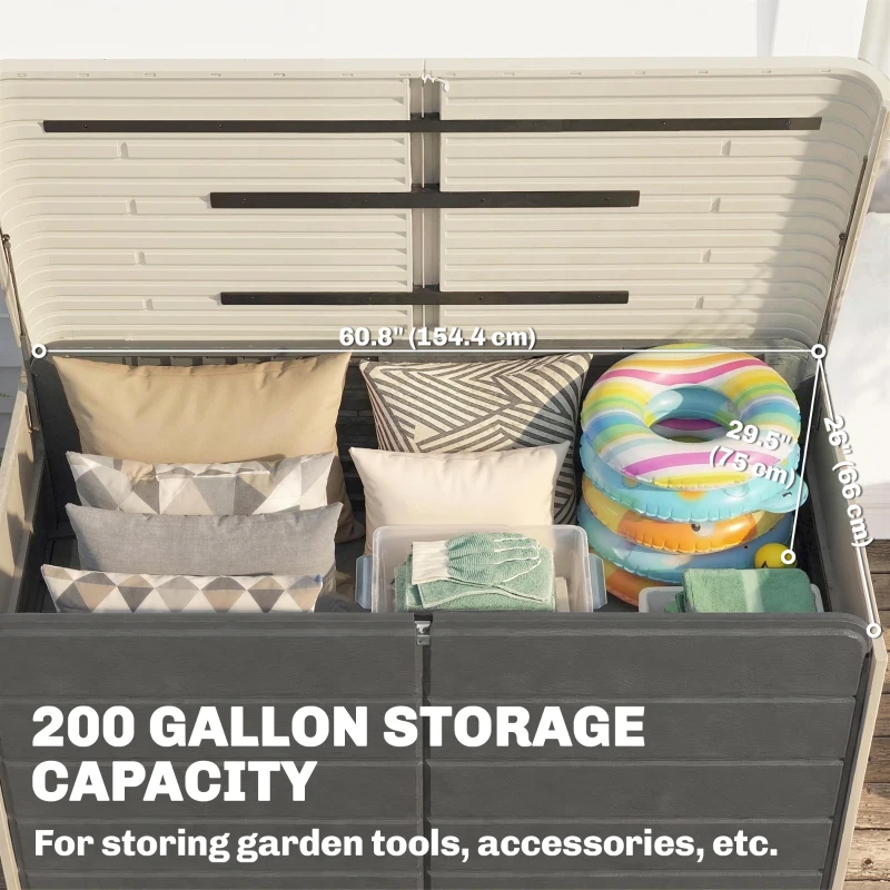 Outsunny Outdoor Storage Box with Lockable Lid, HDPE Garden Deck Box with Wheels 757 L