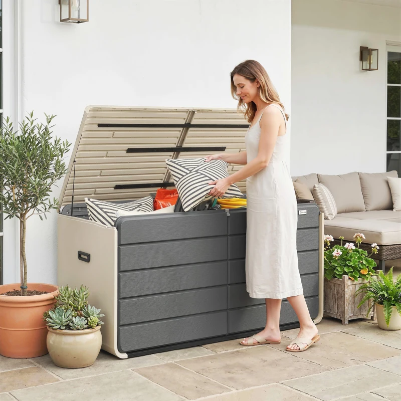 Outsunny Outdoor Storage Box with Lockable Lid, HDPE Garden Deck Box with Wheels 757 L