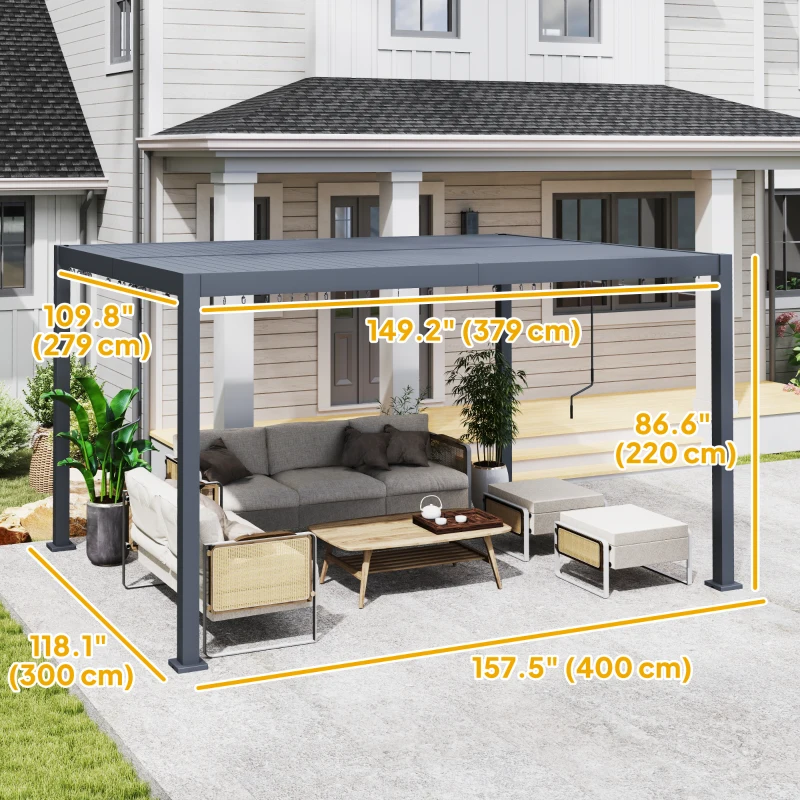 Outsunny 10' x 13' Louvered Pergola with Adjustable Metal Roof and Aluminum Frame, Outdoor Hardtop Gazebo with Drainage System