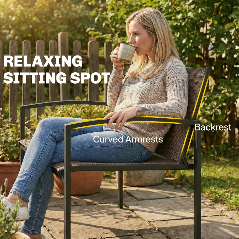 Outsunny Outdoor Garden Bench, 44 in Metal Patio Garden Park Bench with Breathable Mesh Fabric, 484 lb Load Capacity, Dark Brown