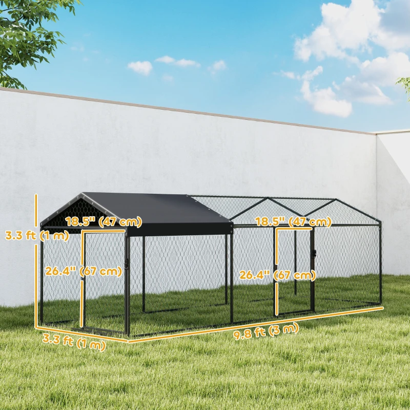 PawHut Large Metal Chicken Coop, Chicken Run with Waterproof & Anti-UV Cover for 3-5 Poultry, Outdoor Poultry Cage Rabbit Hutch