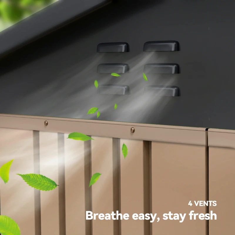 Outsunny 6.5' x 4'  Outdoor Storage Shed, Metal Garden Shed with Lockable Double Doors, 4 Vents, Brown