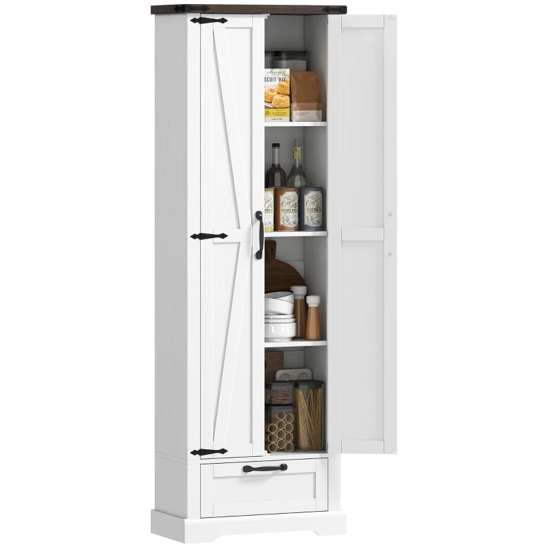 HOMCOM 71" Pantry Cabinet, Kitchen Storage Cabinet with Adjustable Shelves, Barn Doors and Drawer for Dining Room, White