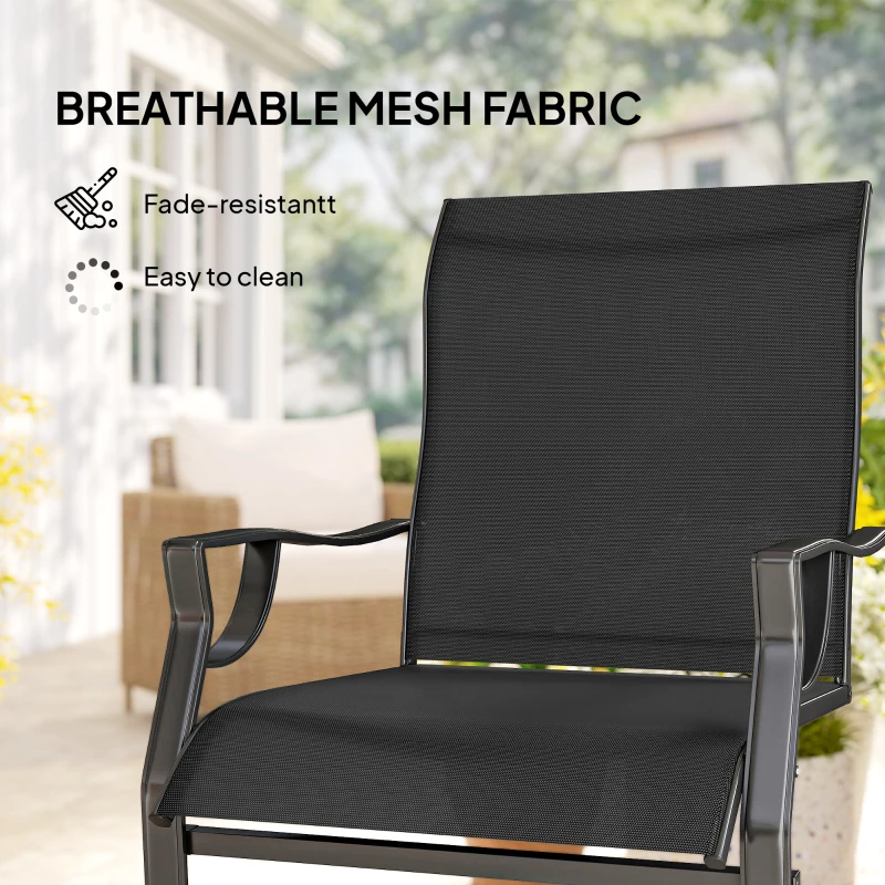 Outsunny C Spring Motion Patio Chairs Set of 2 with Curved High Backrest, Armrest, All Weather Breathable Fabric, Metal Frame