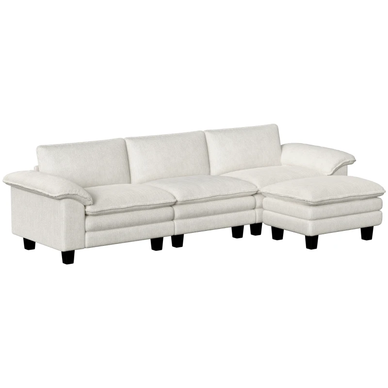 HOMCOM Sectional Sofa, L Shaped Couch with Deep Seat, Movable Ottoman and Pillow-top Armrests, Beige