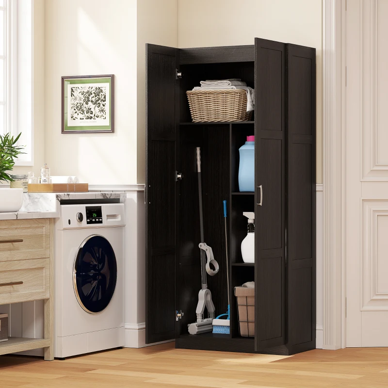 HOMCOM Farmhouse Pantry Cabinet, 71" Tall Kitchen Pantry Storage Cabinet with Soft-Close Hinges, Adjustable Shelves, Espresso