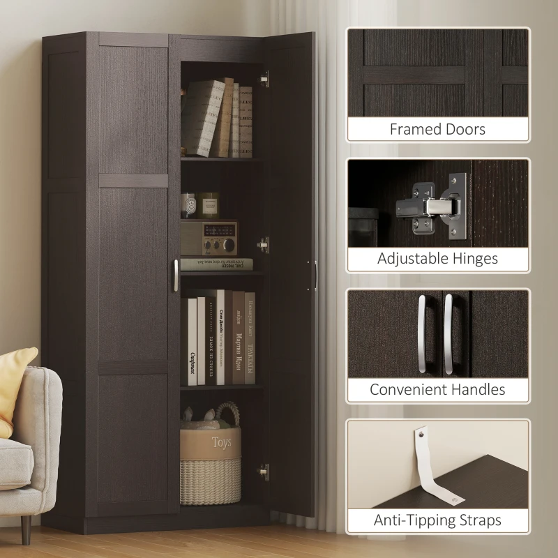 HOMCOM Farmhouse Pantry Cabinet, 71" Tall Kitchen Pantry Storage Cabinet with Soft-Close Hinges, Adjustable Shelves, Espresso